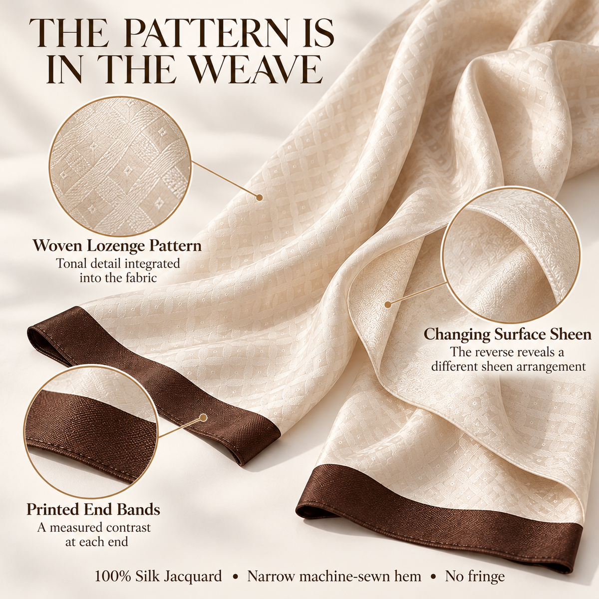 VCALVORIA™ Velisse Women’s Silk Jacquard Scarf — Tonal Geometric Long Neck Scarf & Shoulder Drape
