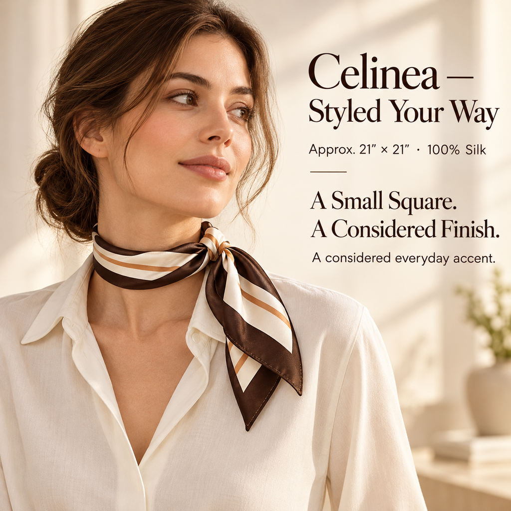 VCALVORIA™ Celinea Women’s Silk Square Scarf — Geometric Border Neck Scarf & Handbag Accent
