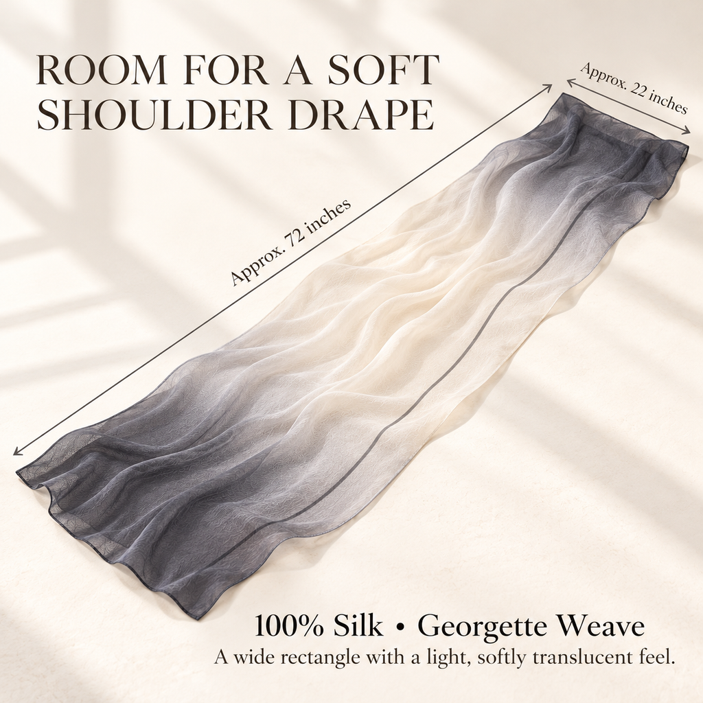 VCALVORIA™ Ombrelle Women’s Long Silk Georgette Scarf — Ombre Evening Wrap & Lightweight Shoulder Shawl