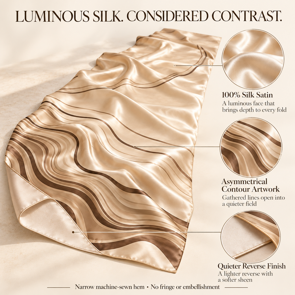 VCALVORIA™ Seravelle Women’s Large Silk Satin Wrap — Abstract Contour Evening Shawl & Long Scarf