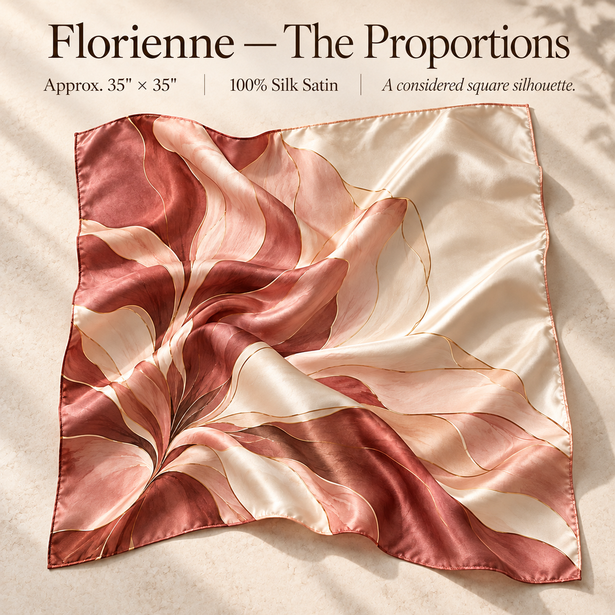 VCALVORIA™ Florienne Women’s Silk Square Scarf — Oversized Floral Print Satin Neck Scarf & Headscarf