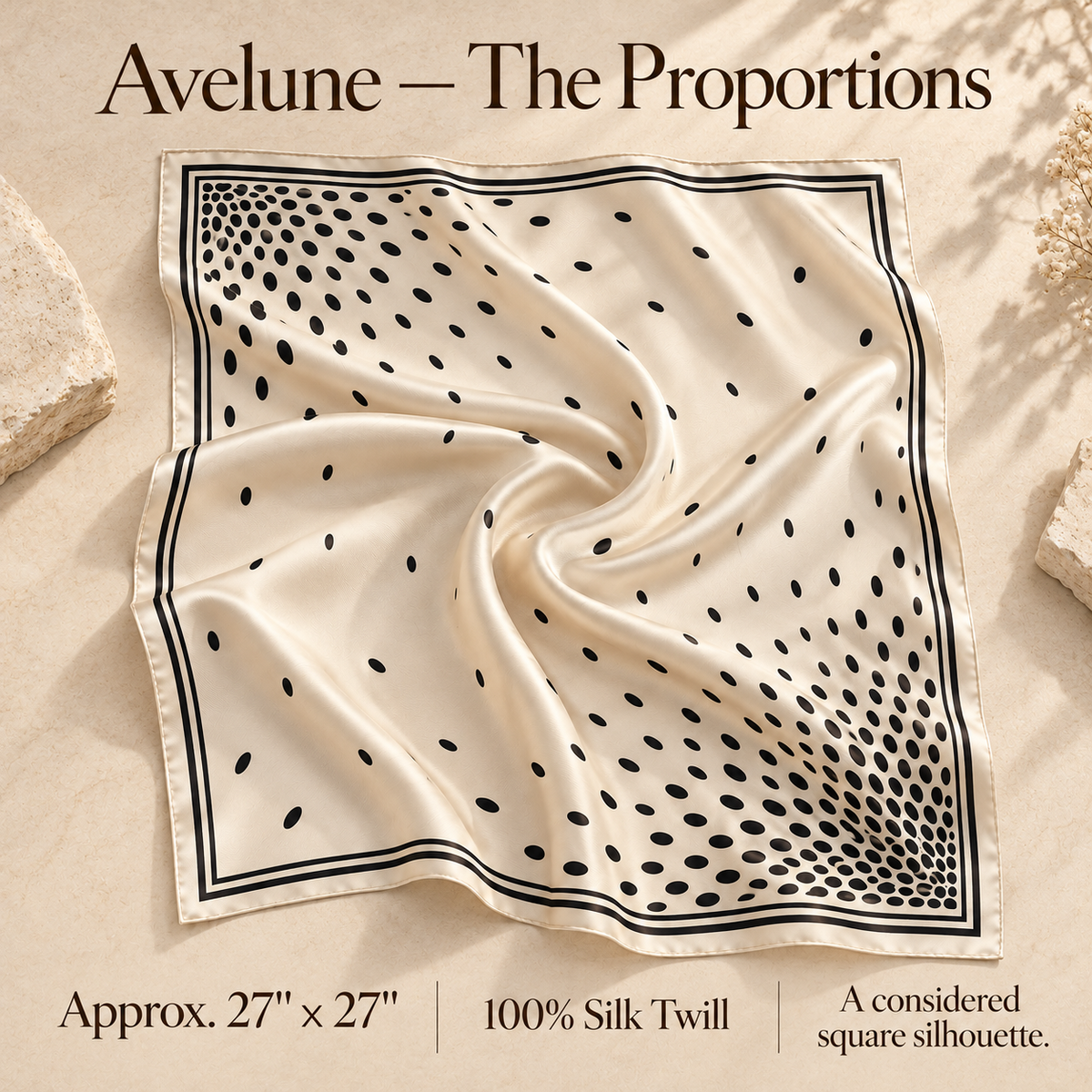 VCALVORIA™ Avelune Women’s Silk Square Scarf — Abstract Dot Print Neck Scarf & Hair Accessory