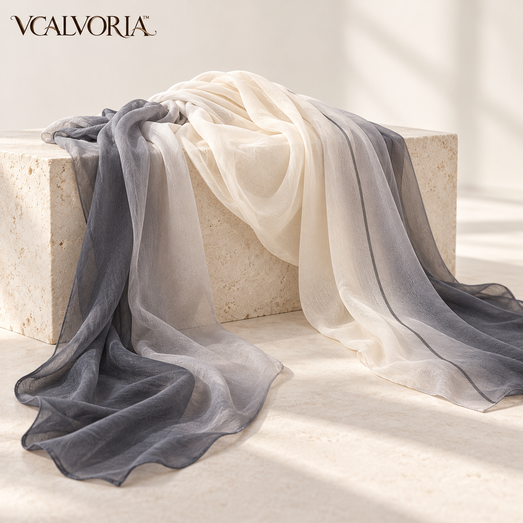 VCALVORIA™ Ombrelle Women’s Long Silk Georgette Scarf — Ombre Evening Wrap & Lightweight Shoulder Shawl