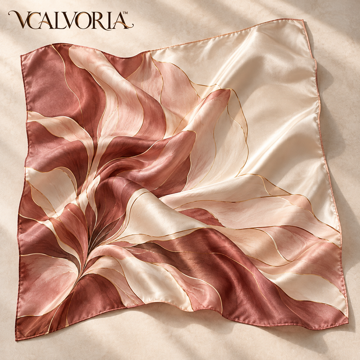 VCALVORIA™ Florienne Women’s Silk Square Scarf — Oversized Floral Print Satin Neck Scarf & Headscarf