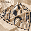 VCALVORIA™ Portelle Women’s Large Silk Square Scarf — Architectural Arch Print Neck & Head Scarf