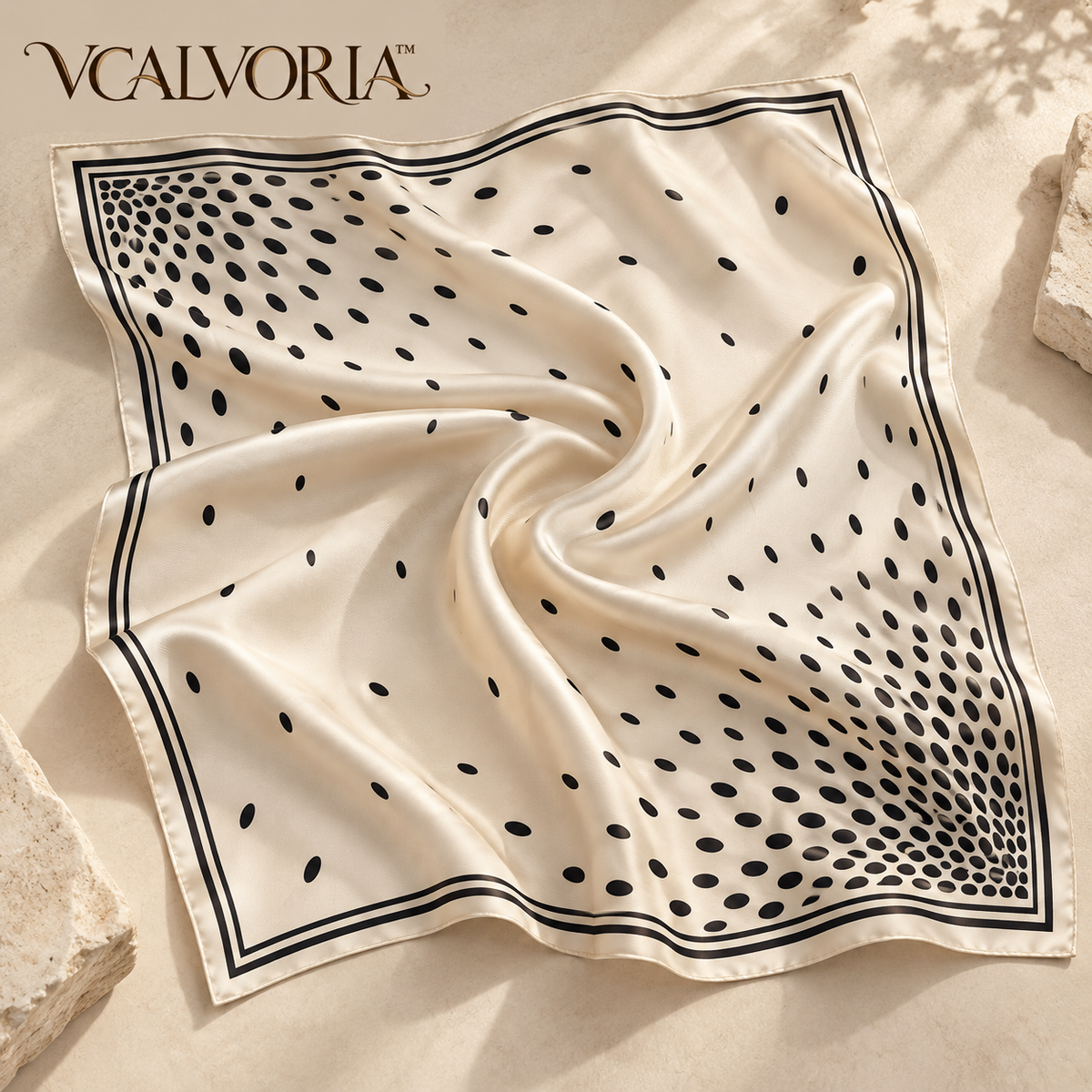 VCALVORIA™ Avelune Women’s Silk Square Scarf — Abstract Dot Print Neck Scarf & Hair Accessory