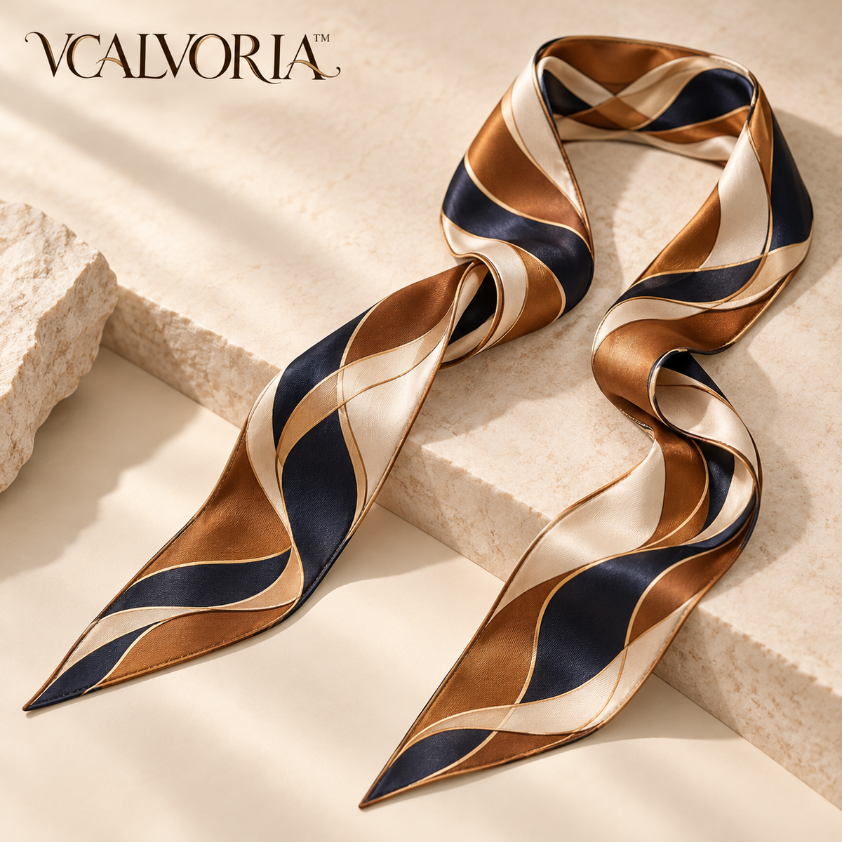 VCALVORIA™ Virelle Women’s Silk Skinny Scarf — Printed Neck Tie, Hair Ribbon & Bag Handle Scarf