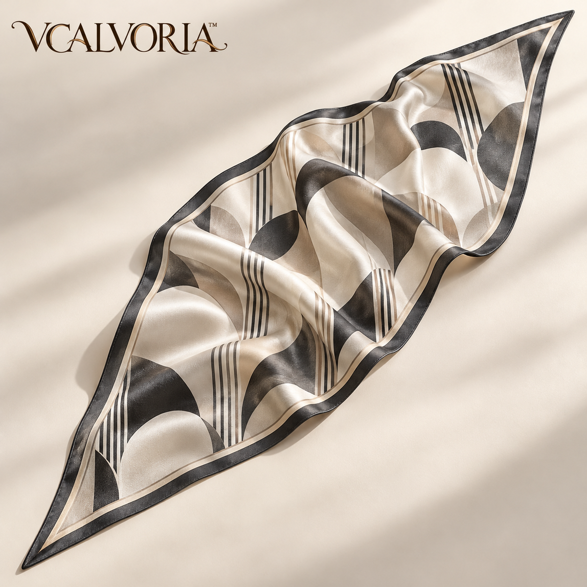 VCALVORIA™ Marette Women’s Silk Diamond Scarf — Abstract Print Neckerchief with Tapered Ends