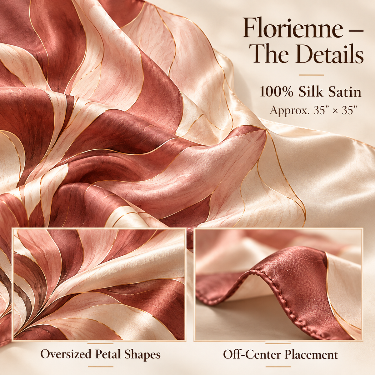 VCALVORIA™ Florienne Women’s Silk Square Scarf — Oversized Floral Print Satin Neck Scarf & Headscarf
