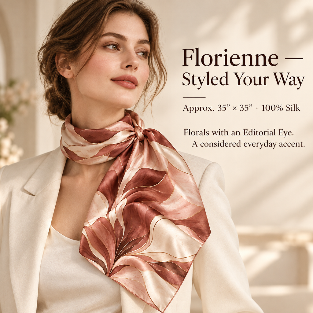VCALVORIA™ Florienne Women’s Silk Square Scarf — Oversized Floral Print Satin Neck Scarf & Headscarf