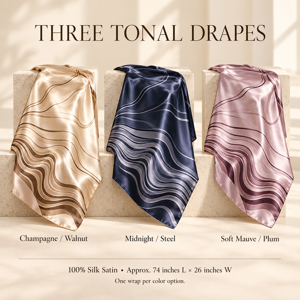 VCALVORIA™ Seravelle Women’s Large Silk Satin Wrap — Abstract Contour Evening Shawl & Long Scarf