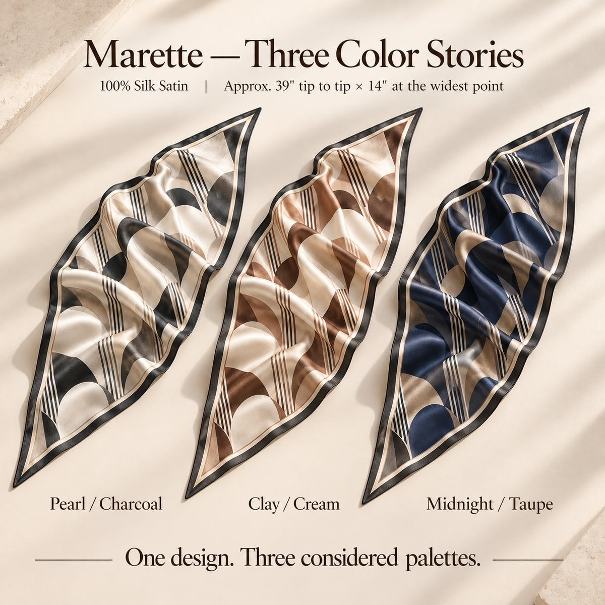 VCALVORIA™ Marette Women’s Silk Diamond Scarf — Abstract Print Neckerchief with Tapered Ends