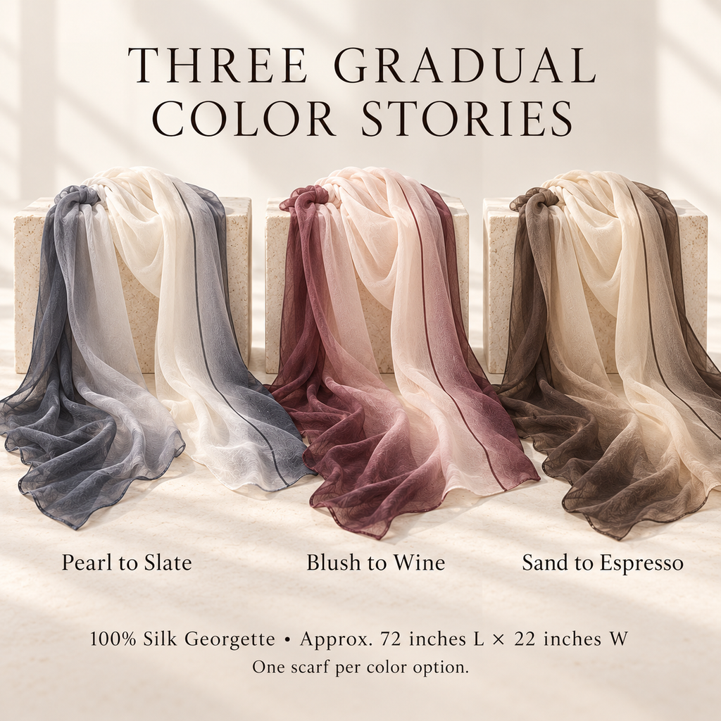 VCALVORIA™ Ombrelle Women’s Long Silk Georgette Scarf — Ombre Evening Wrap & Lightweight Shoulder Shawl