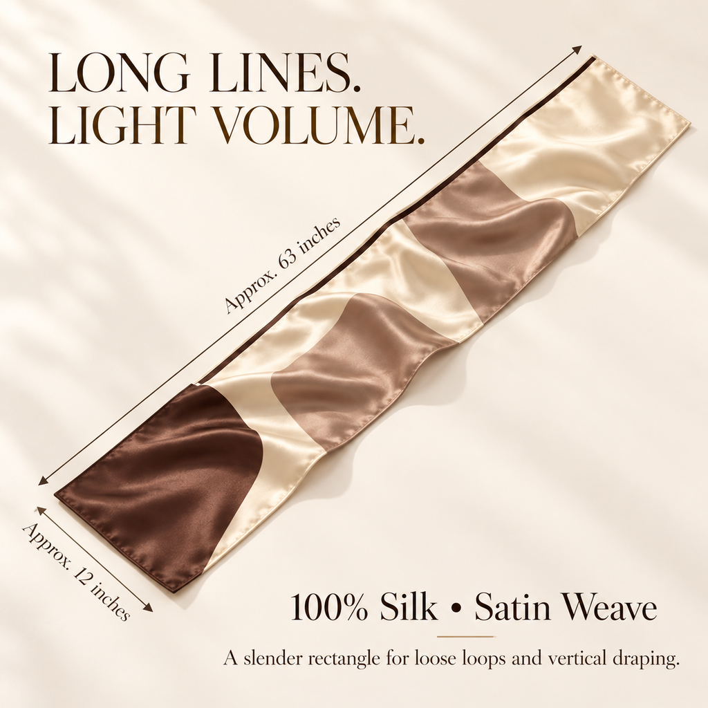 VCALVORIA™ Sorelle Women’s Long Silk Scarf — Tonal Color-Block Satin Neck Scarf & Narrow Wrap