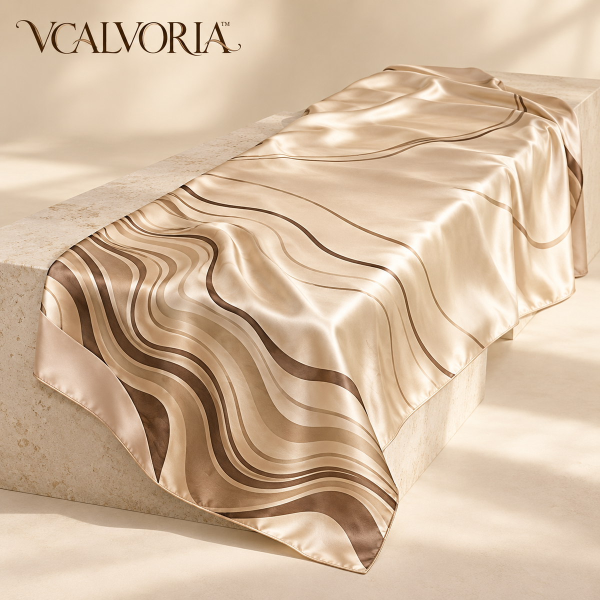 VCALVORIA™ Seravelle Women’s Large Silk Satin Wrap — Abstract Contour Evening Shawl & Long Scarf