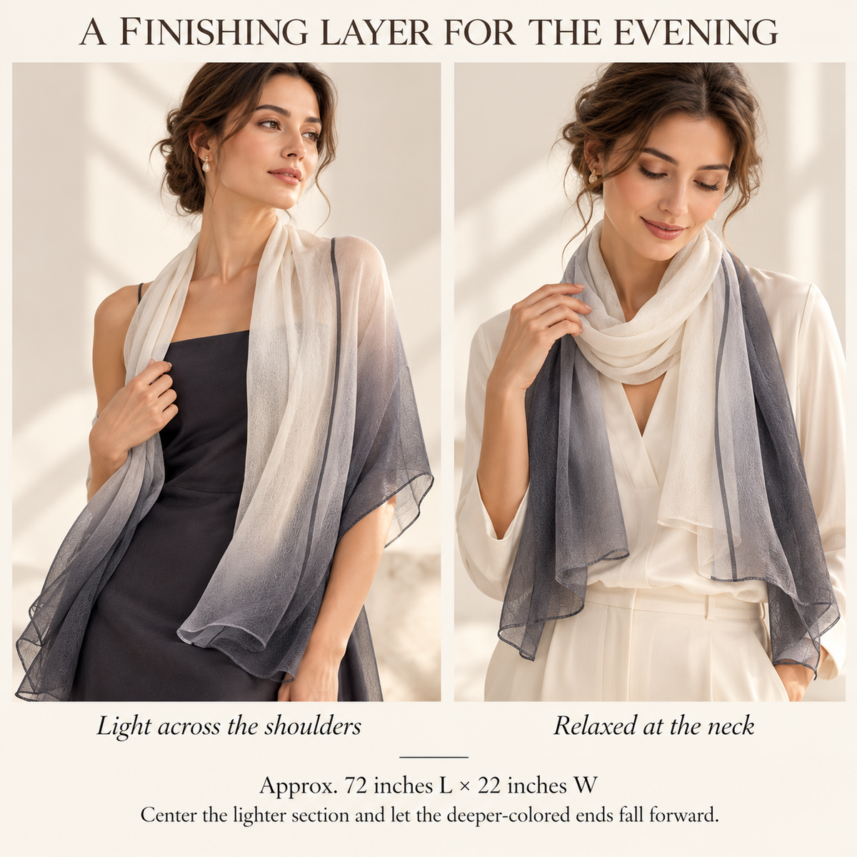 VCALVORIA™ Ombrelle Women’s Long Silk Georgette Scarf — Ombre Evening Wrap & Lightweight Shoulder Shawl