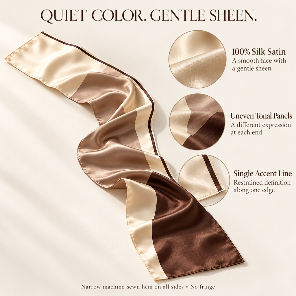 VCALVORIA™ Sorelle Women’s Long Silk Scarf — Tonal Color-Block Satin Neck Scarf & Narrow Wrap