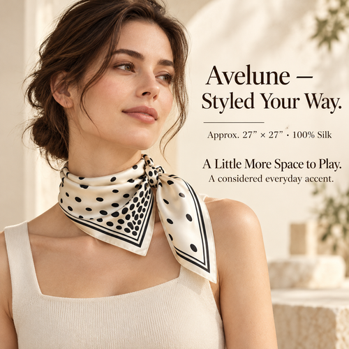 VCALVORIA™ Avelune Women’s Silk Square Scarf — Abstract Dot Print Neck Scarf & Hair Accessory
