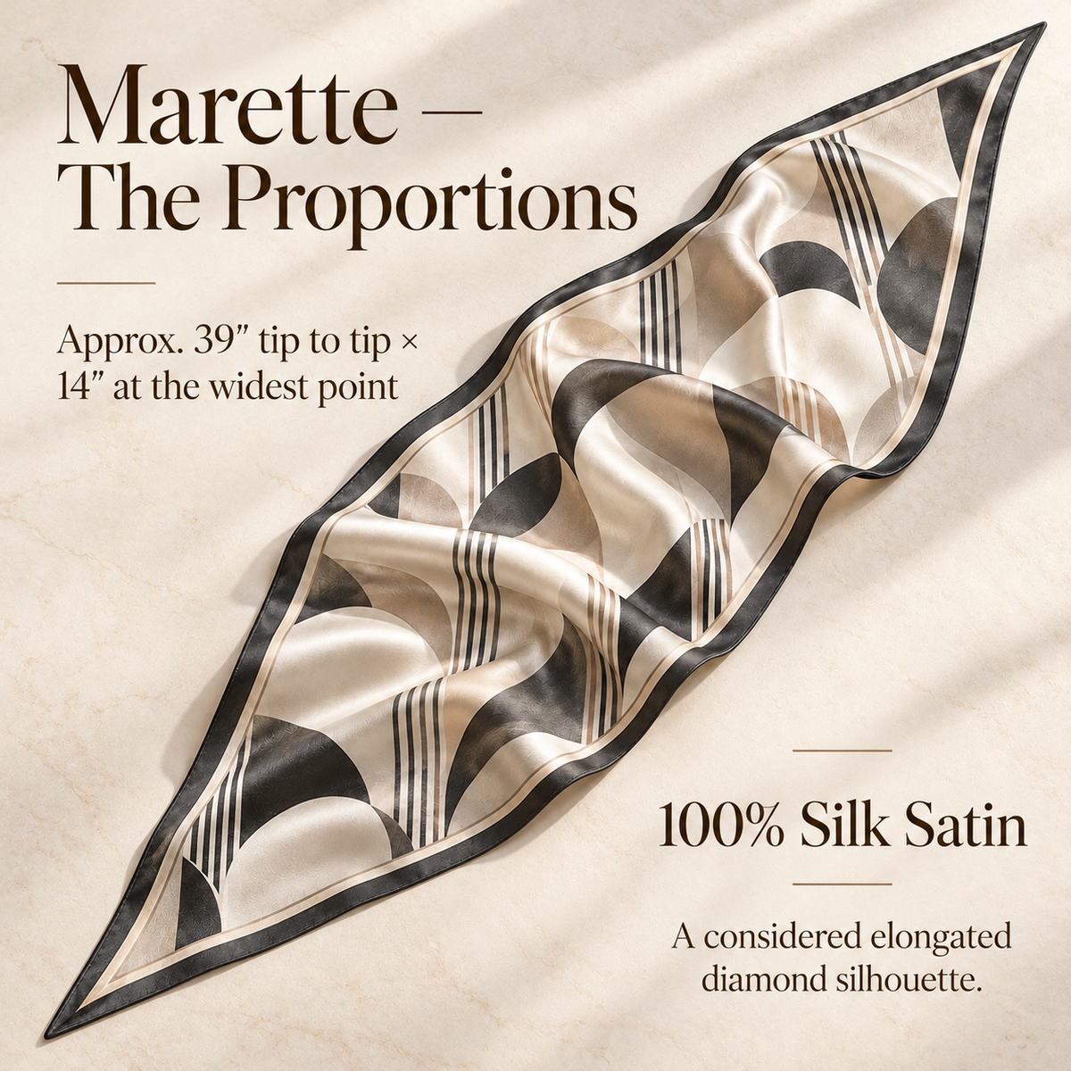 VCALVORIA™ Marette Women’s Silk Diamond Scarf — Abstract Print Neckerchief with Tapered Ends