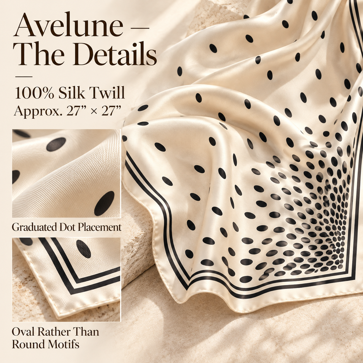 VCALVORIA™ Avelune Women’s Silk Square Scarf — Abstract Dot Print Neck Scarf & Hair Accessory