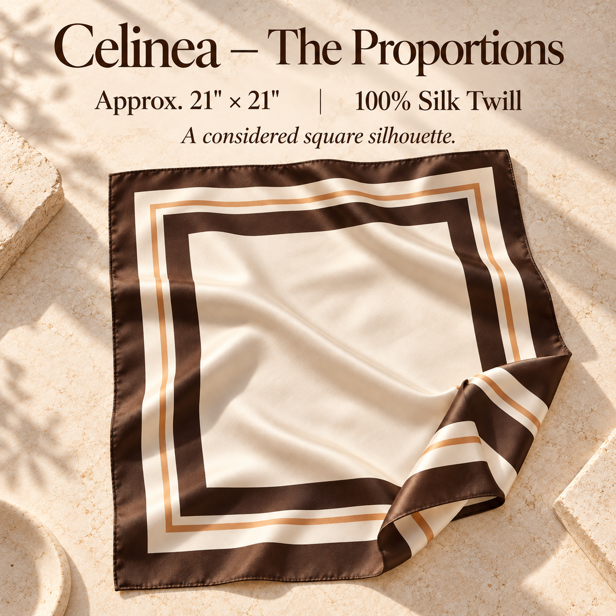 VCALVORIA™ Celinea Women’s Silk Square Scarf — Geometric Border Neck Scarf & Handbag Accent
