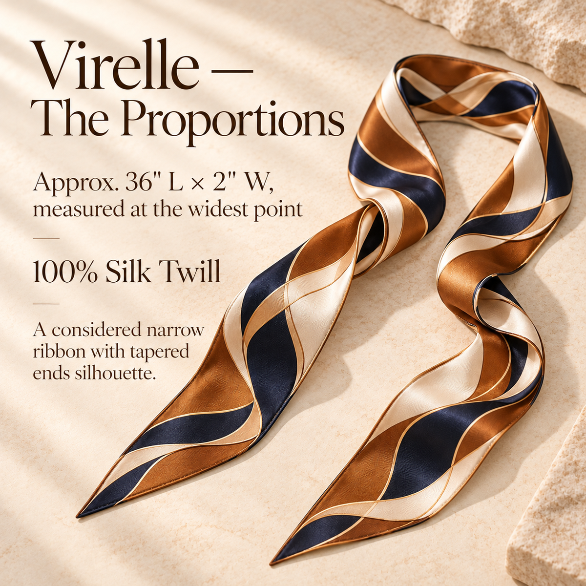 VCALVORIA™ Virelle Women’s Silk Skinny Scarf — Printed Neck Tie, Hair Ribbon & Bag Handle Scarf