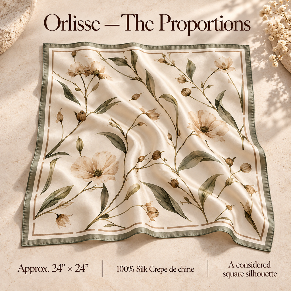 VCALVORIA™ Orlisse Women’s Silk Bandana Scarf — Botanical Print Small Square Neck & Hair Scarf