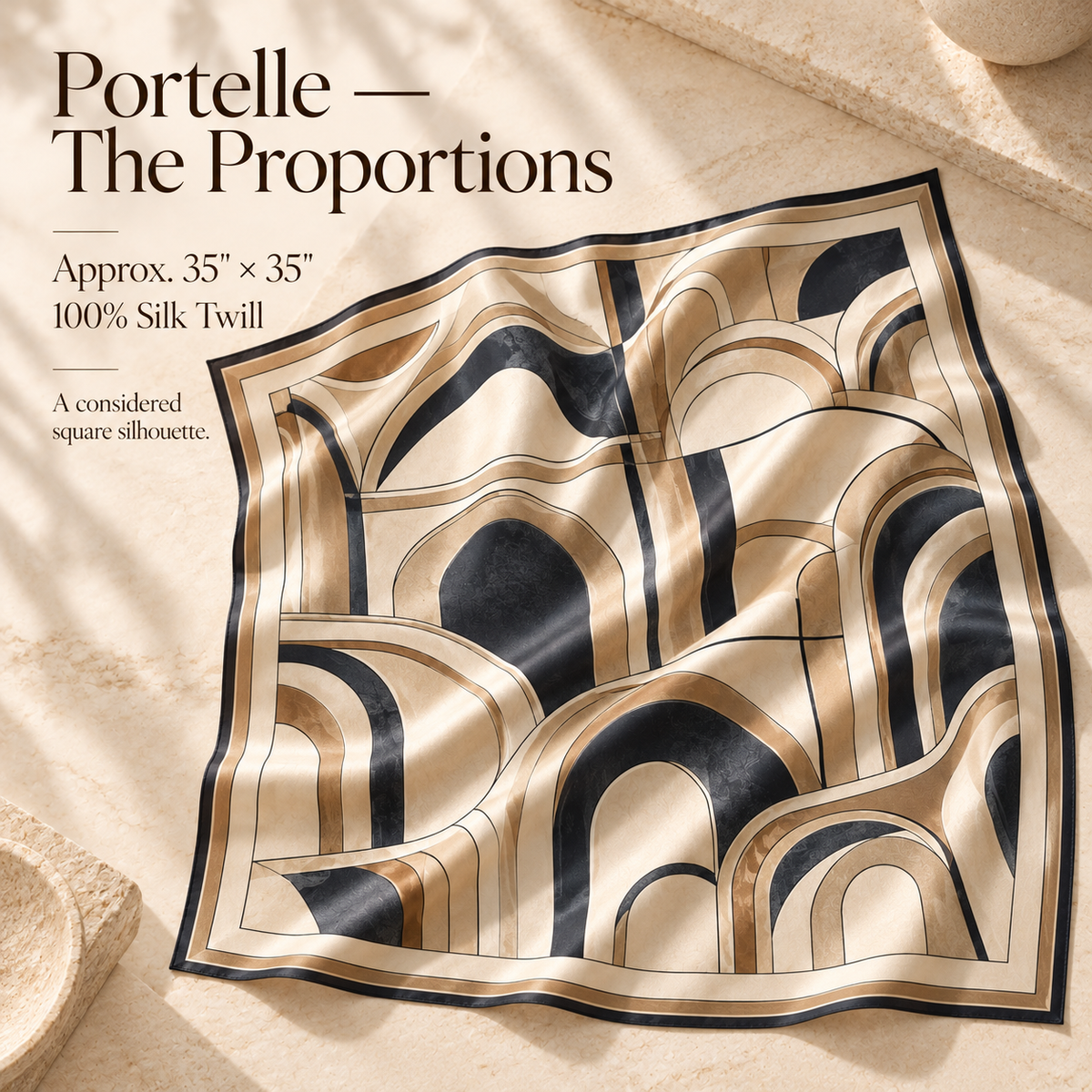 VCALVORIA™ Portelle Women’s Large Silk Square Scarf — Architectural Arch Print Neck & Head Scarf