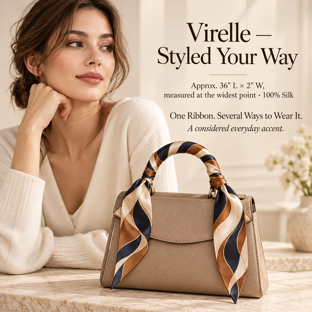 VCALVORIA™ Virelle Women’s Silk Skinny Scarf — Printed Neck Tie, Hair Ribbon & Bag Handle Scarf